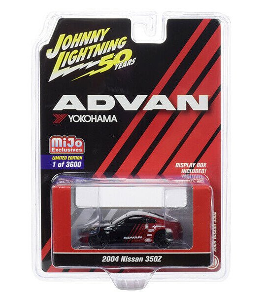 MODELO ESCALA 1/64 Johnny Lightning ADVAN YOKOHAMA 2004 Nissan 350Z Diecast Black Red