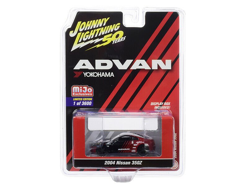 MODELO ESCALA 1/64 Johnny Lightning ADVAN YOKOHAMA 2004 Nissan 350Z Diecast Black Red