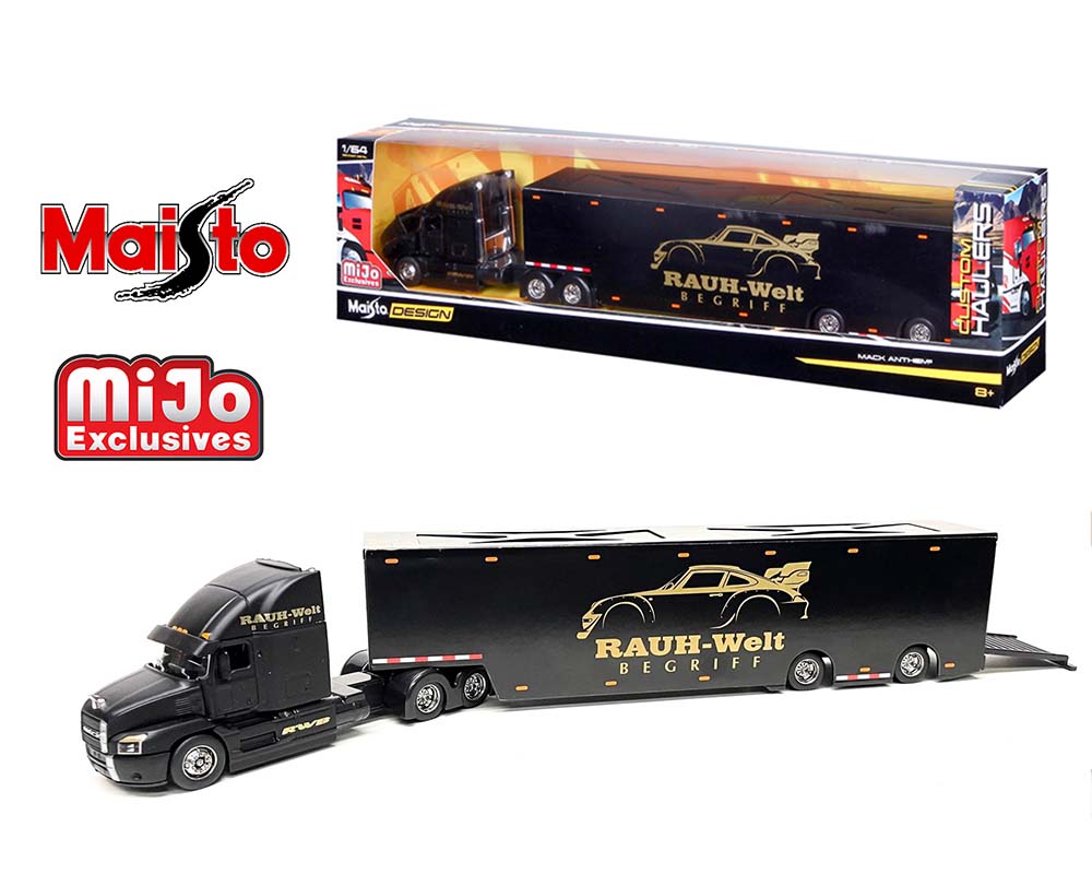 MODELO ESCALA 1:64 Design Custom Haulers Mack Anthem Enclosed Transporter Rauh-Welt Begriff (Black) trailer
