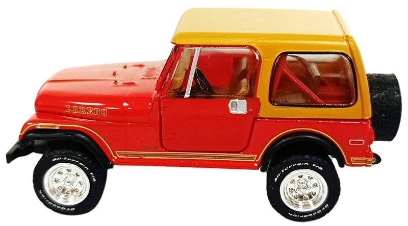Jeep ESCALA 1/64 CJ-7 Laredo de 1980 en color rojo Serie Todoterreno