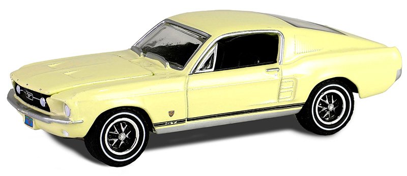 MODELO ESCALA 1/64 1967 Ford Mustang GT Fastback High Country Special in Aspen Gold