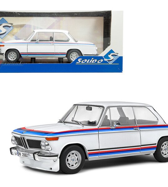 Solido 1:18 1971 BMW 2002 TII Turbo Evocation – White with Stripes - made in germany