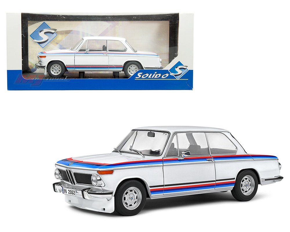 Solido 1:18 1971 BMW 2002 TII Turbo Evocation – White with Stripes - made in germany