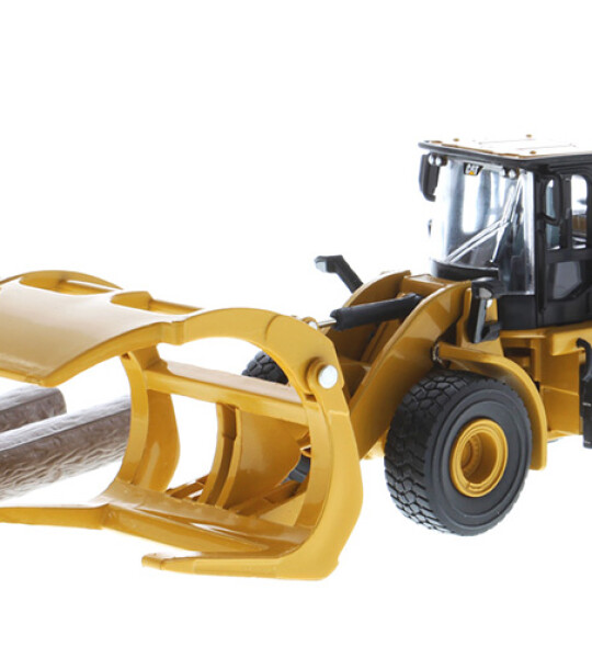 MODELO ESCALA 1:64 950M CAT Wheels Loader with Log Fork, General Purpose Bucket and Simulated Logs