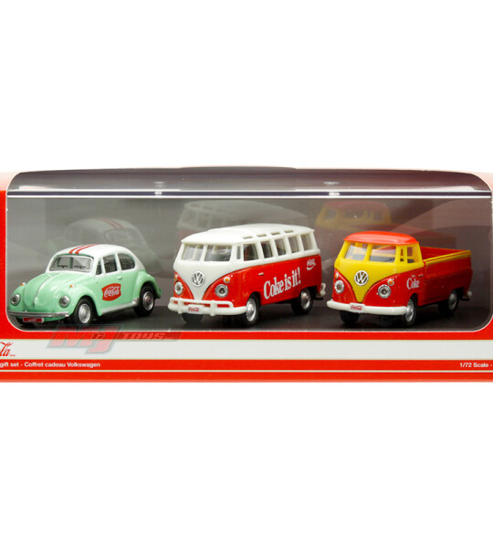 Motor City Classics 1:72 Coca-Cola Volkswagen Gift Set of 3- Samba, Beetle, T1 Pickup
