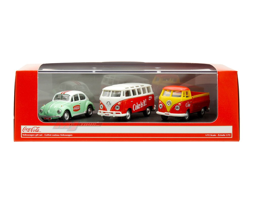 Motor City Classics 1:72 Coca-Cola Volkswagen Gift Set of 3- Samba, Beetle, T1 Pickup