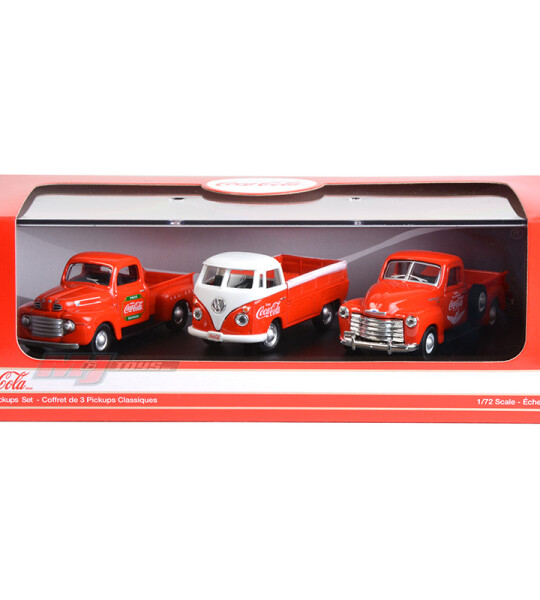 Motor City Classics 1:72 Coca-Cola Classic Pickups Gift Set – Chevrolet Pickup, Ford Pickup and Volkswagen T1 Pickup