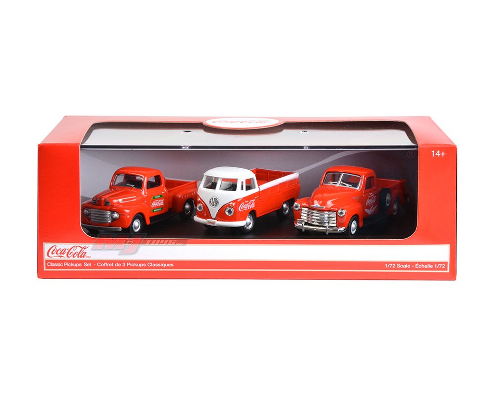 Motor City Classics 1:72 Coca-Cola Classic Pickups Gift Set – Chevrolet Pickup, Ford Pickup and Volkswagen T1 Pickup