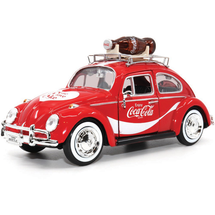 1966 VW Beetle with Bottle on Top Rack 1:24 Scale Diecast Model Car by Motor City Classics - coca cola