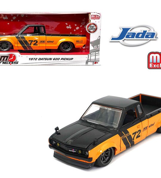 MODELO Jada 1:24 1972 Datsun 620 Pickup #72 Custom Orange – JDM Tuners – MiJo Exclusives Limited Edition