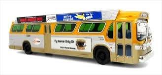 1963 GM Transit Bus: Los Angeles Metro / Rapid Transit District (RTD) 1:43 ABS Plastic Bus Model by Iconic Replicas