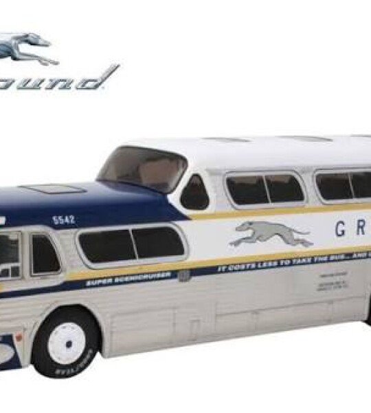 GM Scenicruiser Coach: Greyhound Bus Lines - 50th Anniversary Gold Stripe Livery 1:43 ABS Plastic Bus Model by Iconic Replicas
