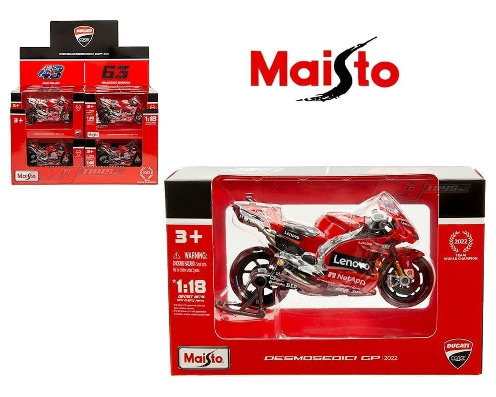 Maisto 1:18 Ducati Desmosedici GP 2022 Team World Champion – #63 Frencesco Bagnaia / #43 Jack Miller