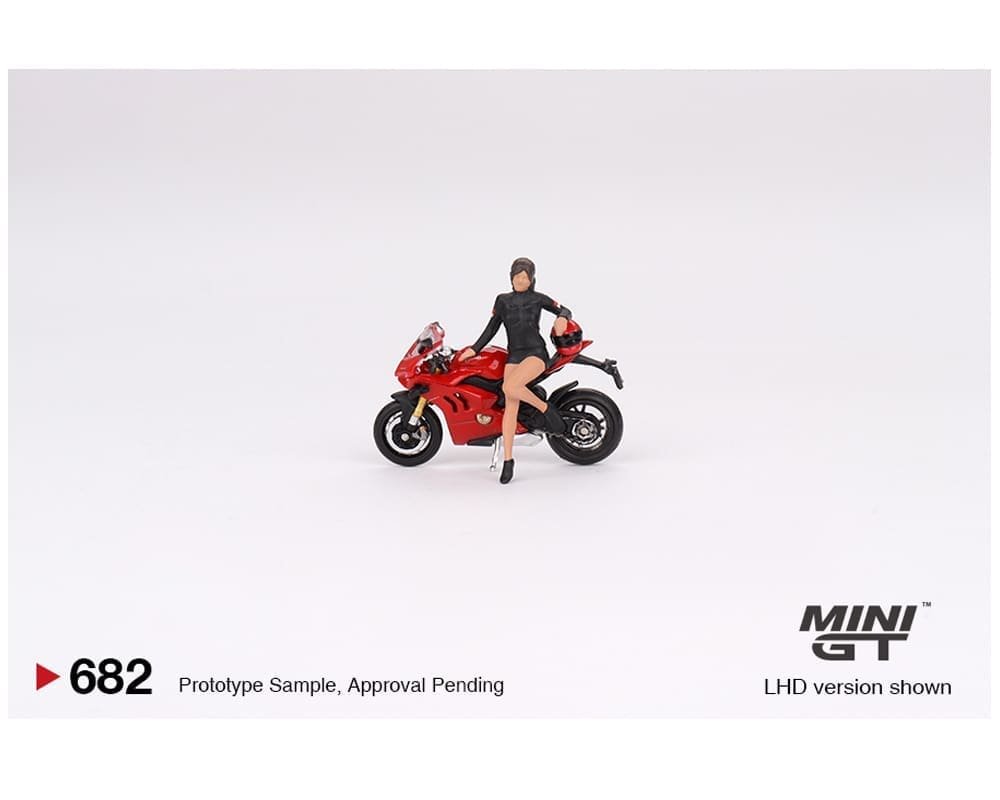 Mini GT 1:64 Ducati Panigale V4 S with Ducati Girl Figure - MOTO METALICA CON FIGURA