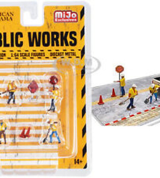 MODELO ESCALA 1/64 "Public Works" 7 piece Diecast Set (4 Figures & 3 Accessories)  - American Diorama - FIGURAS