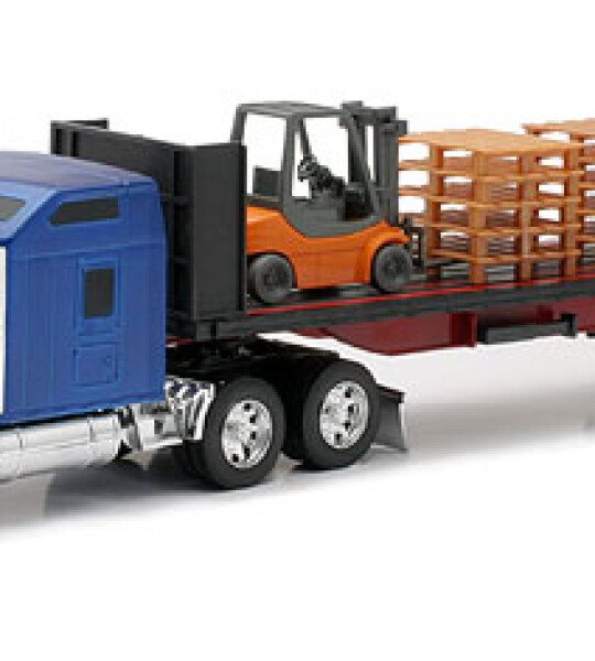 MODELO ESCALA 1/32 Kenworth W900 with a Flatbed Trailer with Forklift and Pallets