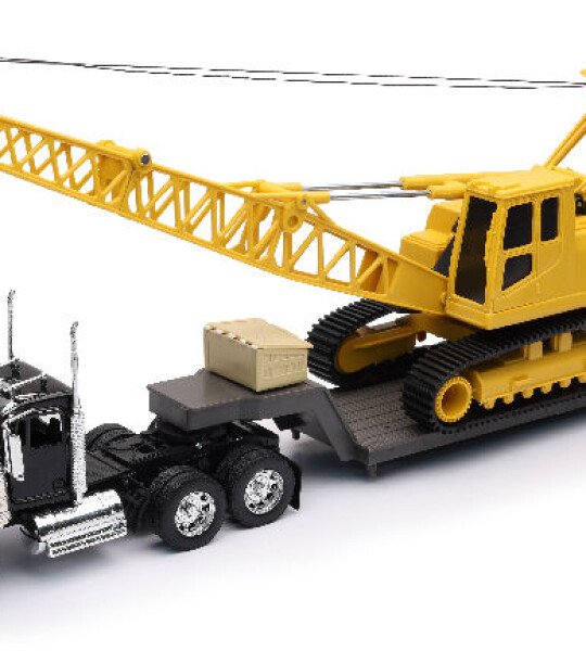 MODELO ESCALA 1/32 Kenworth W900 with Lowboy Trailer Hauling a Crane