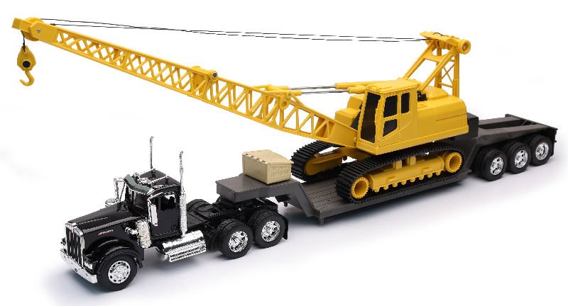 MODELO ESCALA 1/32 Kenworth W900 with Lowboy Trailer Hauling a Crane