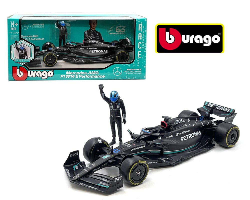 Bburago 1:24 Race F1 Mercedes-AMG W14 E Performance #63 George Russell with Standing Figure CON FIGURA INCLUIDA