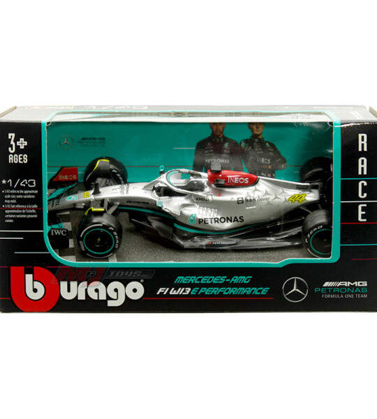Bburago 1:43 Mercedes-AMG F1 W13 E Performance #44 Lewis Hamilton – AMG Petronas Formula One Team – Race Series Window Box