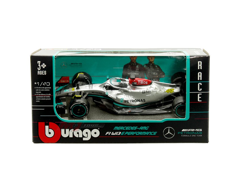 Bburago 1:43 Mercedes-AMG F1 W13 E Performance #44 Lewis Hamilton – AMG Petronas Formula One Team – Race Series Window Box