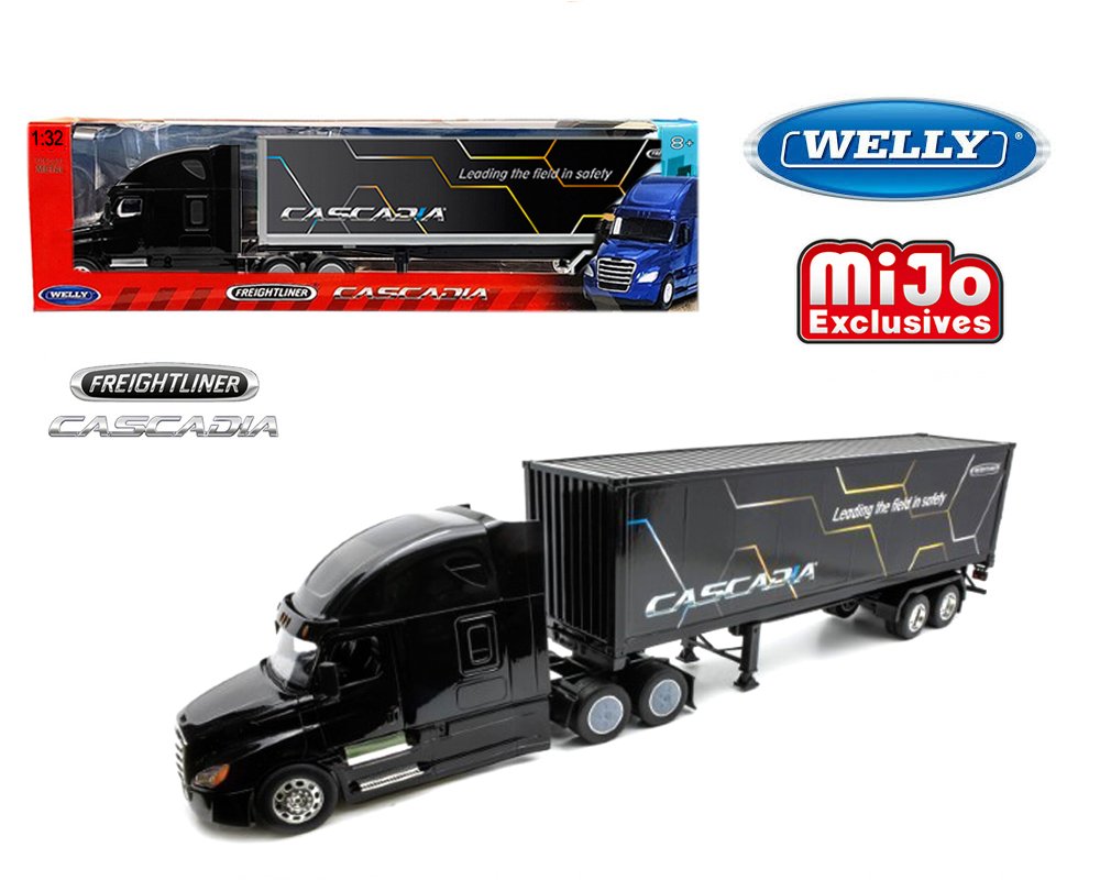 TRAILER Welly 1:32 Freightliner Cascadia with Custom “CASCADIA” Black Container – Transporter – Mijo Exclusives