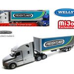 TRAILER Welly 1:32 Freightliner Cascadia with Custom “FREIGHTLINER” Silver Container – Transporter – MiJo Exclusives