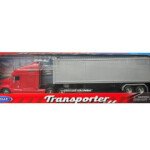 MODELO ESCALA 1: 32 W/B. Super Hauler. Freightliner Columbia Container en AZUL Y ROJO - TRAILER CON CABEZAL COMPLETO