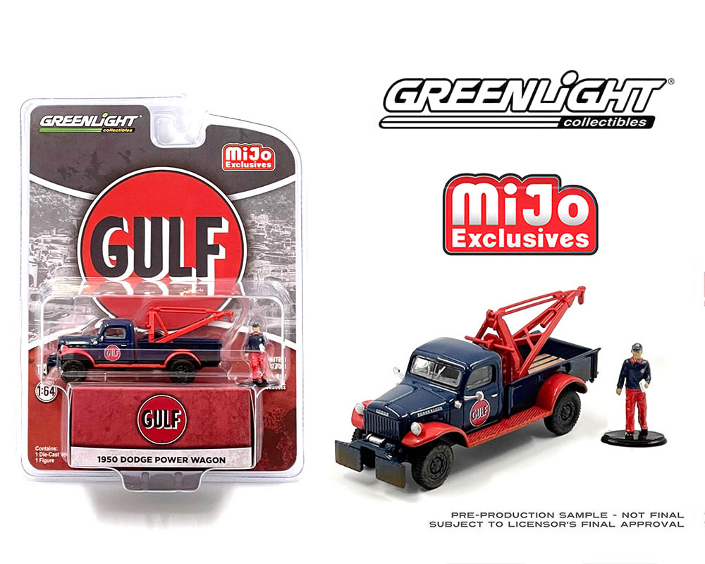 Greenlight 1:64 1950 Dodge Power Wagon Tow Truck Gulf Oil Weathered with Mechanic Figure Limited 3,600 Pcs – PICKUP