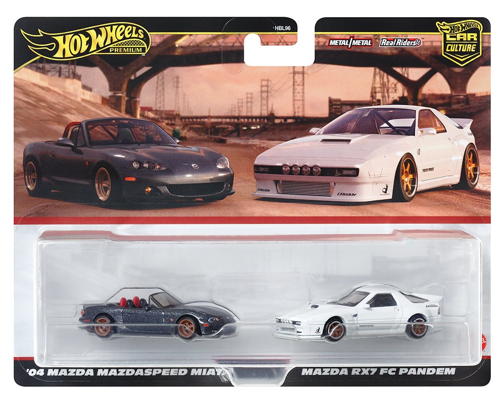 Hot Wheels 1:64 Car Culture Premium 2 pack Mazda Mazdaspeed Miata & Mazda RX7 FC Pandem