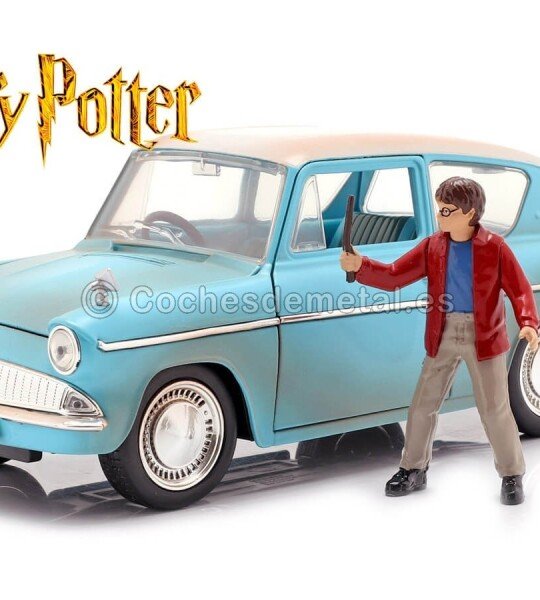 MODELO ESCALA 1:24 - Hollywood Rides - Harry Potter Ford 1959 Anglia W/ Harry Potter Blue