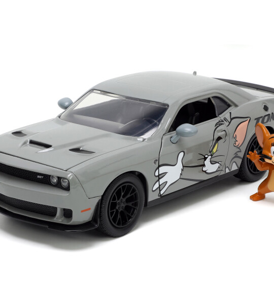 MODELO ESCALA 1:24 2015 Dodge Challenger Hellcat with Jerry – Tom & Jerry – Hollywood Rides CON FIGURA DE JERRY