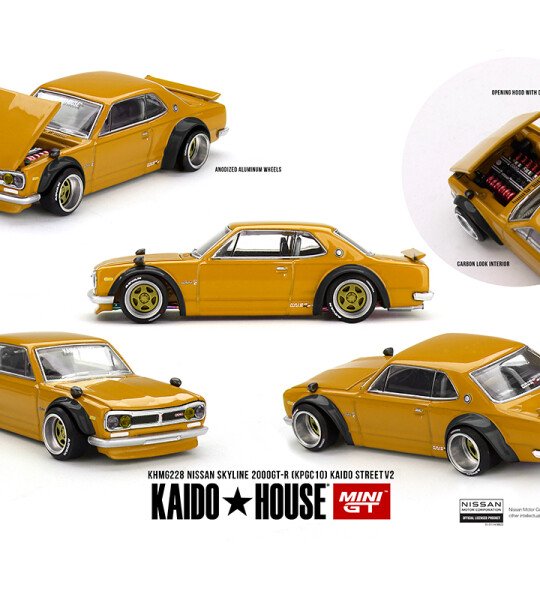Kaido House x Mini GT 1:64 Nissan Skyline 2000 GT-R (KPGC10) Kaido Street V2 – Yellow