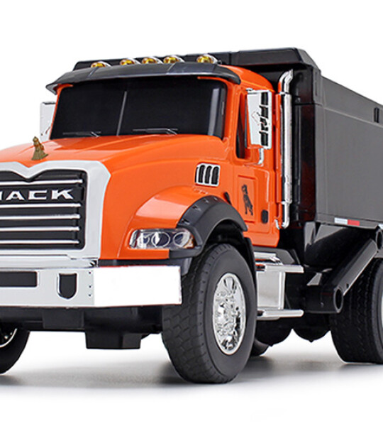 MODELOS ESALA 1/24 Mack Granite Dump Truck in Orange and Black Incluye LUCES Y SONIDOS! VOLQUETA (CAMION VOLTEO)