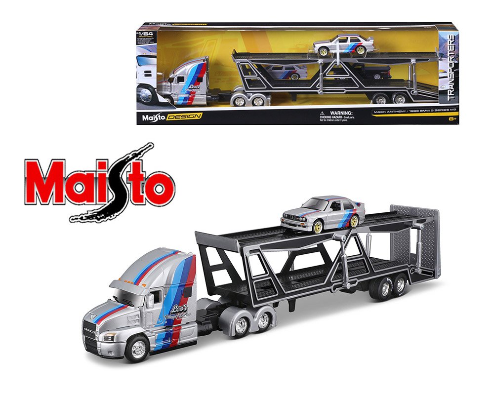 Maisto 1:64 Mack Anthem and 1988 BMW M3 – Silver – Design Transporters - TRAILER TACUAZINA