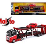 Maisto 1:64 Mercedes-Benz Actros / 1990 Mercedes-Benz 190E – Red – Design Transporters TACUAZINA