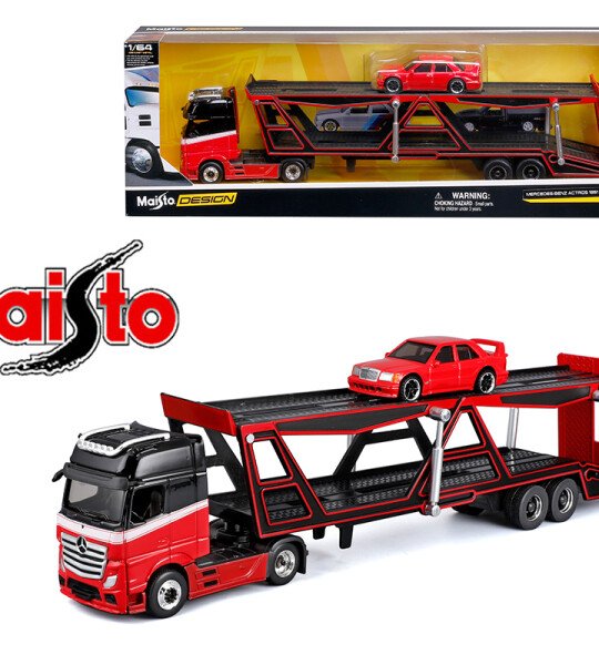 Maisto 1:64 Mercedes-Benz Actros / 1990 Mercedes-Benz 190E – Red – Design Transporters TACUAZINA