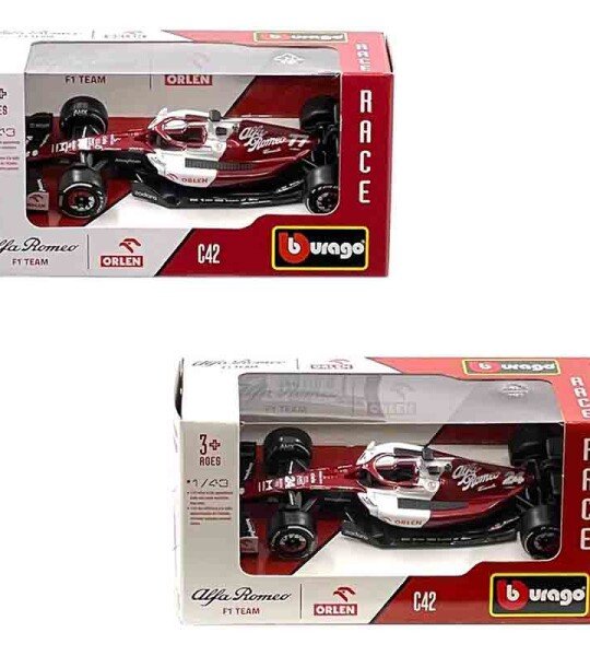 Bburago 1:43 Alfa Romeo 2022 F1 Team Bahrain GP Assortment #77 Valtteri Bottas / #24 Zhou Guanyu – Race F1