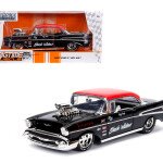 MODELO ESCALA 1:24 1957 Chevrolet Bel Air Pro Stock (Black with Red Top) – Bigtime Muscle