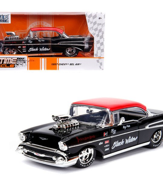 MODELO ESCALA 1:24 1957 Chevrolet Bel Air Pro Stock (Black with Red Top) – Bigtime Muscle