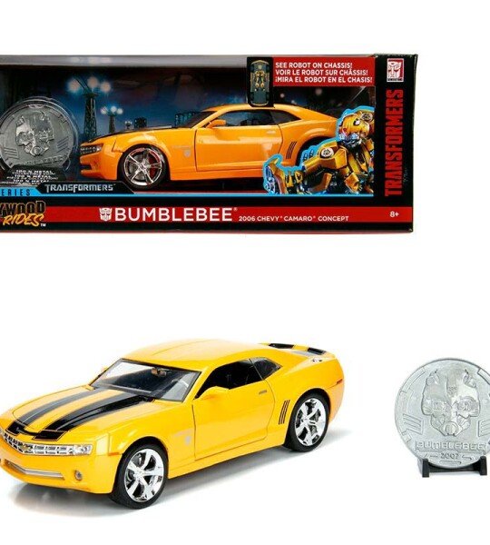 MODELO ESCALA Jada 1:24 W/B Hollywood Rides Transformers Bumblebee 2006 Chevrolet Camaro Concept with Collectible Coin