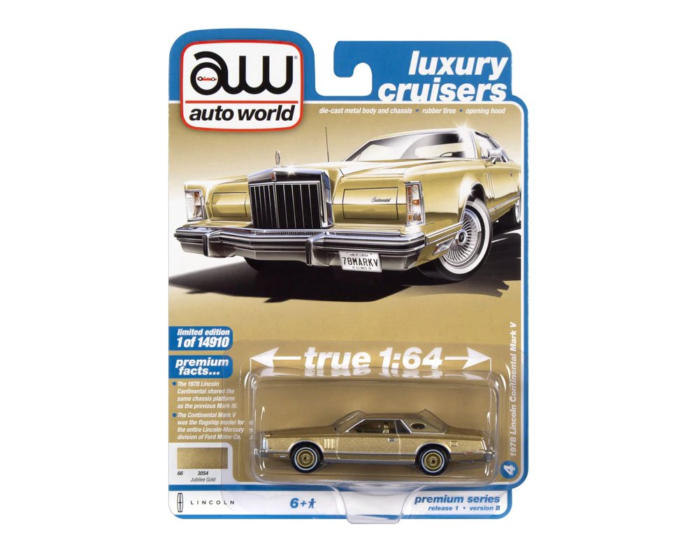 MODELO Auto World 1:64 1978 Lincoln Continental Mark V (Jubilee Gold)