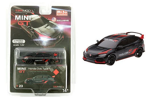 MODELO ESCALA 1:64 2017 Honda Civic Type R (FK8)(LHD)(Matte Black) Customer Racing Study – MiJo Exclusives