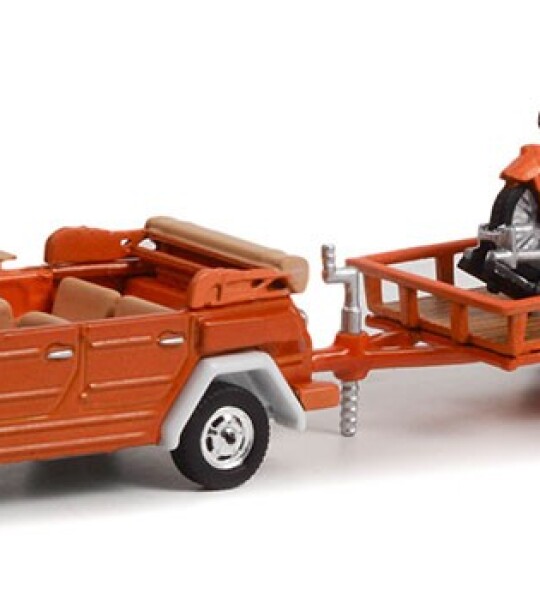 MODELO ESCALA 1:64 Hitch & Tow Series 26- 1973 Volkswagen Thing (Type 181) and Utility Trailer with 1920 Indian Scout
