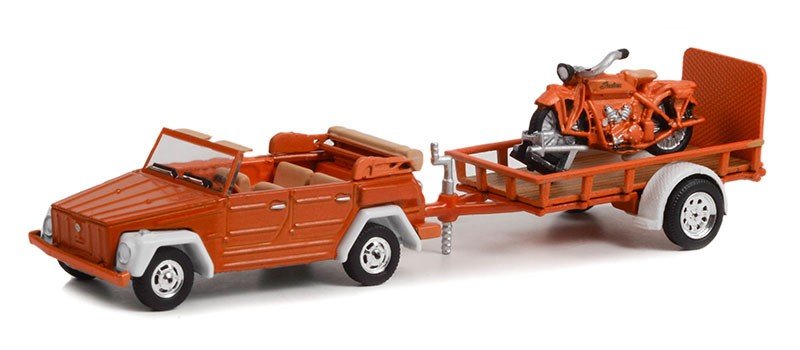 MODELO ESCALA 1:64 Hitch & Tow Series 26- 1973 Volkswagen Thing (Type 181) and Utility Trailer with 1920 Indian Scout