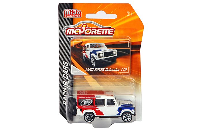 MODELO ESCALA Majorette 1:64 Racing Cars – Land Rover Defender 110 (Red/White/Blue) – MiJo Exclusives