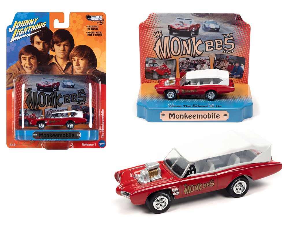 MODELO Johnny Lightning 1:64 The Monkees Monkeemobile with Tin Display – Dioramas 2023 Release 1