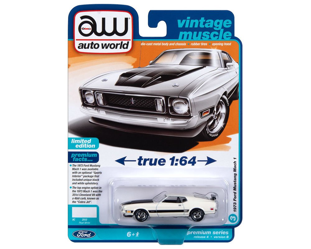 Auto World 1:64 1973 Ford Mustang Mach 1 – WHITE – Premium 2023 Release 4 Version A Limited Edition