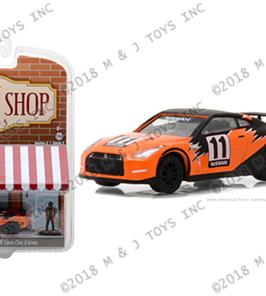 MODELO ESCALA 1:64 The Hobby Shop Series 3 – 2011 Nissan SKYLINE GT-R (R35) with Driver (orange)