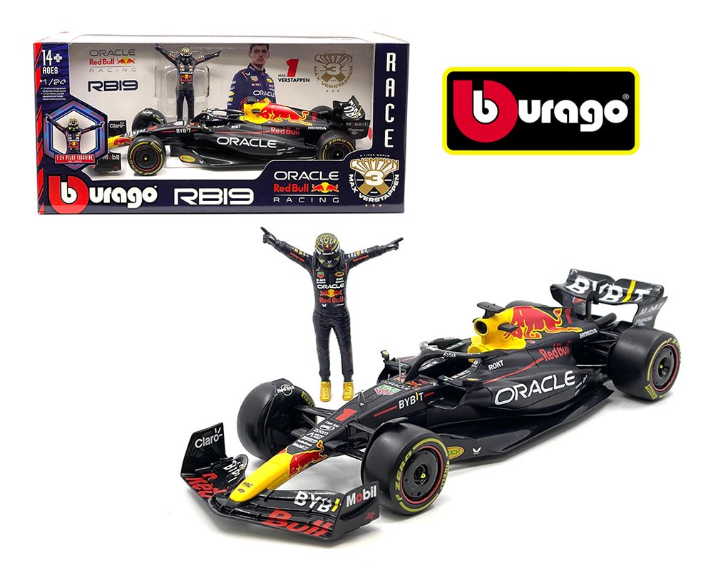 Bburago 1:24 Race F1 Oracle Red Bull RB19 2023 #1 Max Verstappen with Max Figure - incluye figura